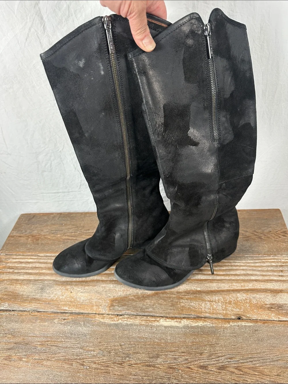 Donald J. Pliner Black Suede Over-the-Knee Zip Boots